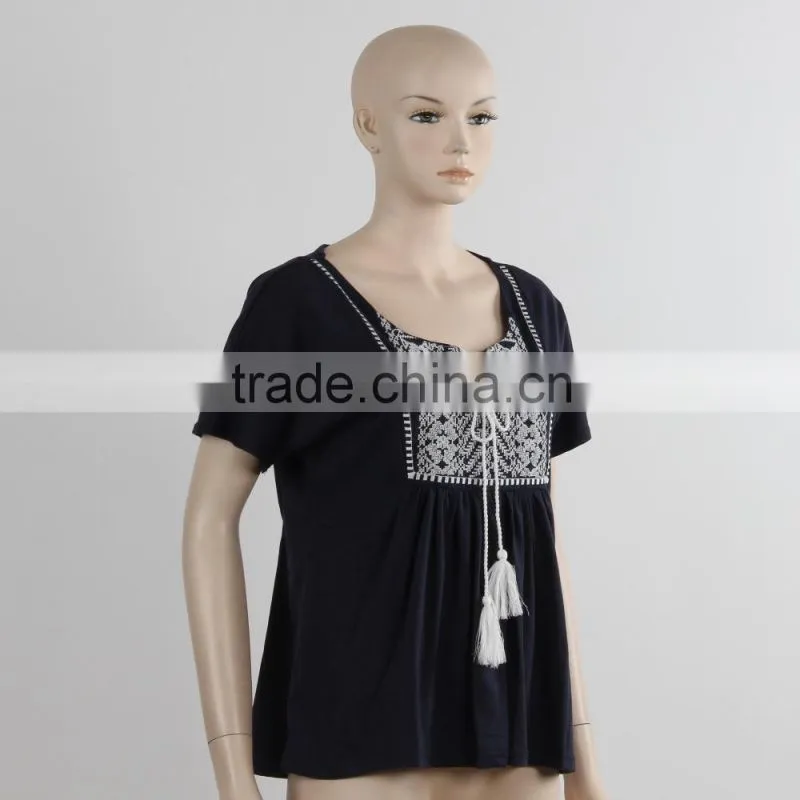 F5S10380 Ladies Black Short Sleeve Fashion Plain T- Shirt