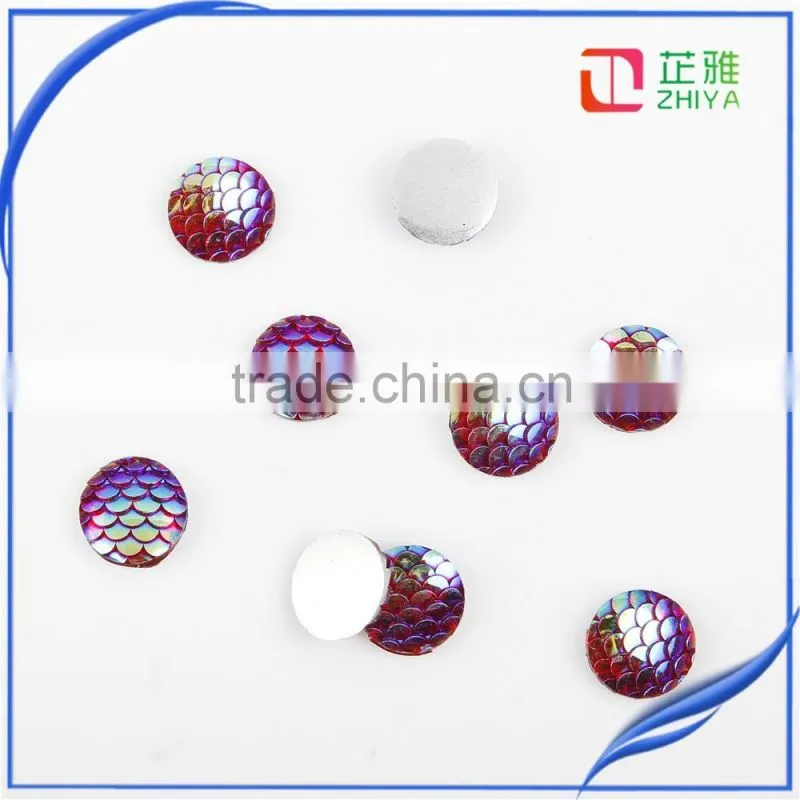 12mm round fish scale resin mermaid cabochon,flat back,purple color