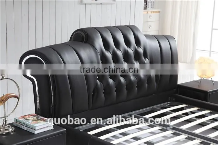 L13343 hot selling king size bed/leather bed supplier/white genuine leather diamond bed