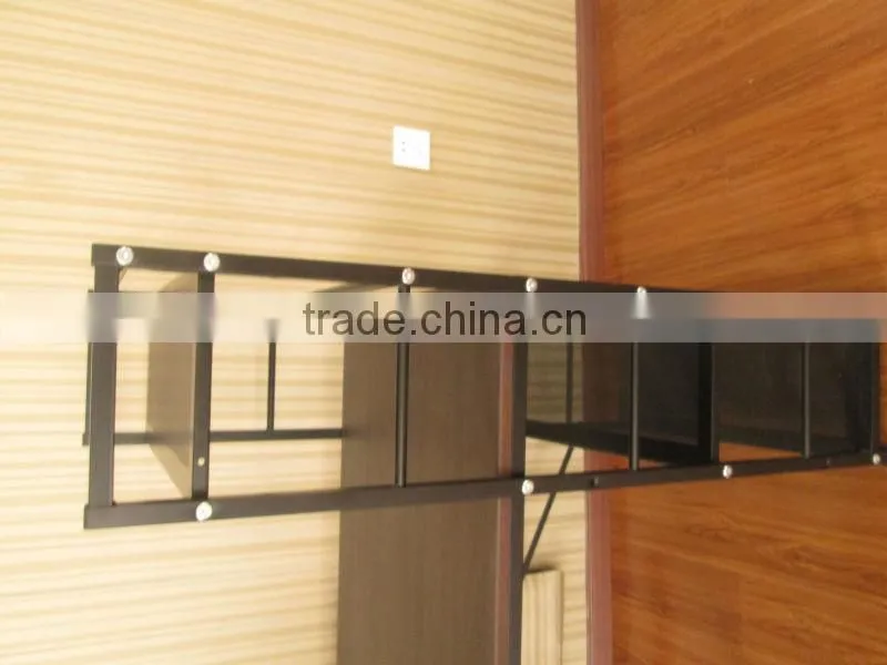 wood computer desk with 4-shelf metal bookcase