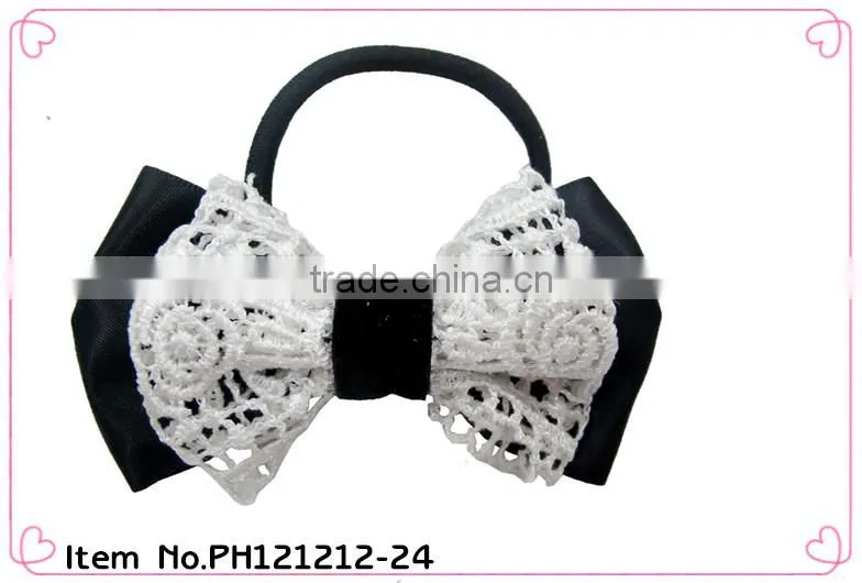 Round Metal Free hair elastic band with grosgrain bowknot