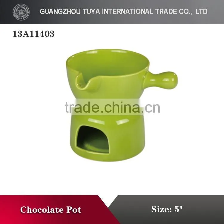 Beautiful Mini Green Stonware Chocolate Fondue Set