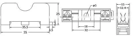 FS-012B 35mm Din Rail Mounted 600V 10A 2 Pole Midget Fuse Base