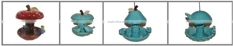 Delicate red apple ceramic bird feeder