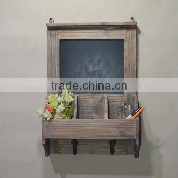 2016 top populars! blackboard wooden decorative wall shelf with coat hooks