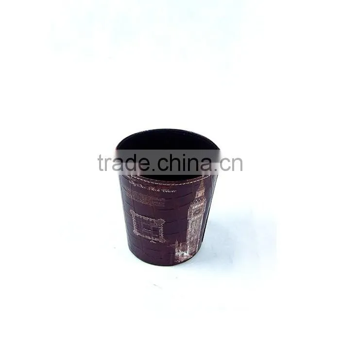 Eiffel Tower Print Waste Bin Faux Leather Black Open Top Trash Can