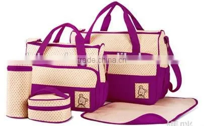 Wholesale Durable 5pc Set Baby Diaper Bag with Polyester