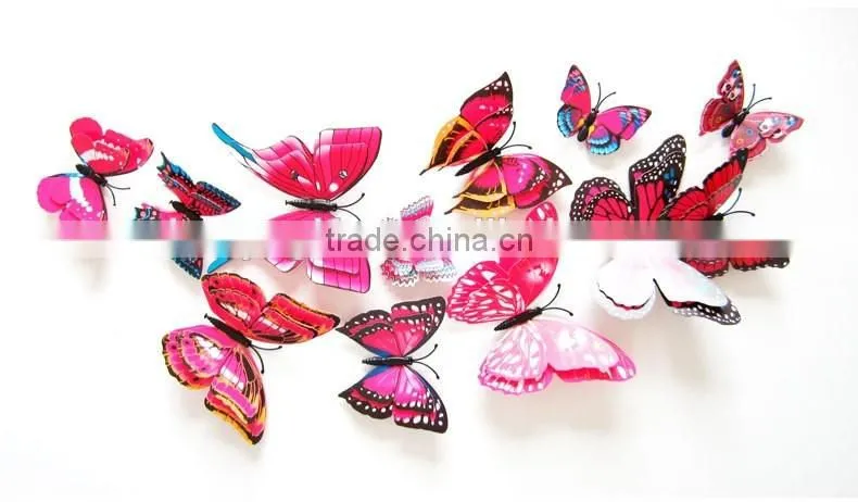 New Design Double-deck 3D Butterfly Wall Sticker PVC Double Layer Butterflies Decor Wall Sticker