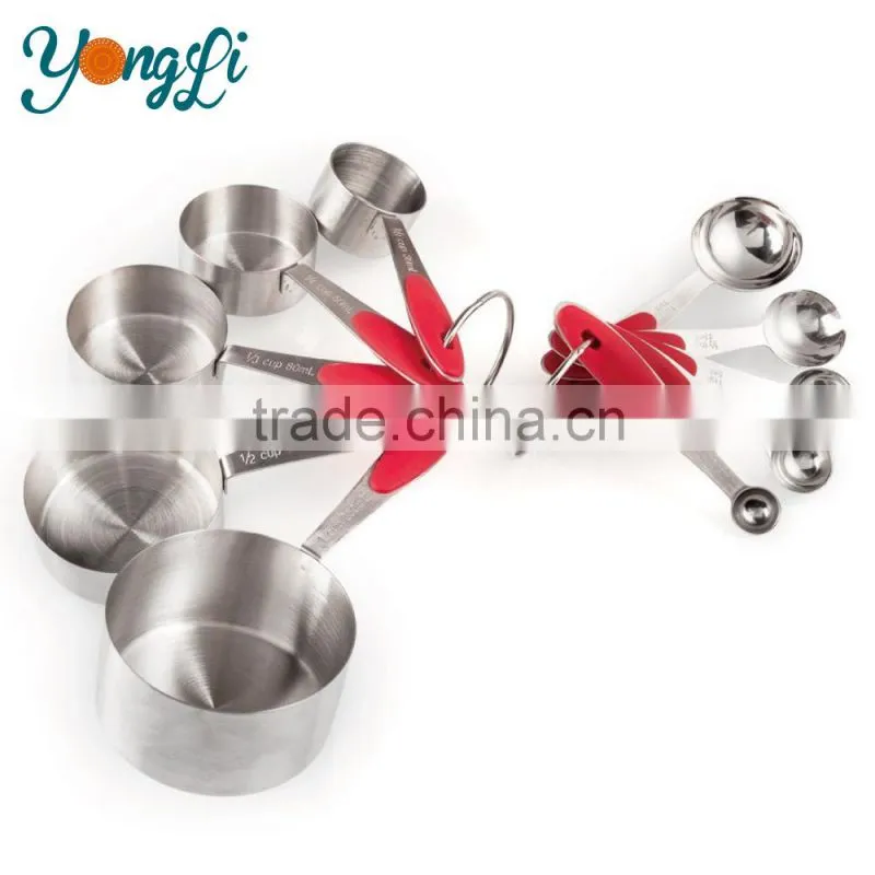 Wholesale Amazon 10-Piece Siliocne Handle For Easy Grip Stainless Steel Measuring Cups And Measuring Spoons Set