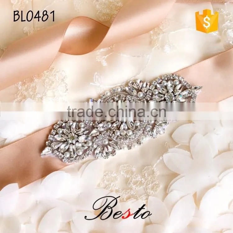 Vintage custom bridal rhinestone sash applique for bridesmaid dresses