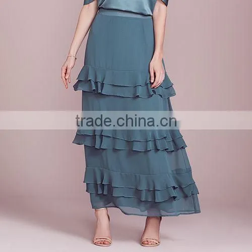 Solid Color Floral Chiffon Tiered Ruffle Maxi long skirts for women