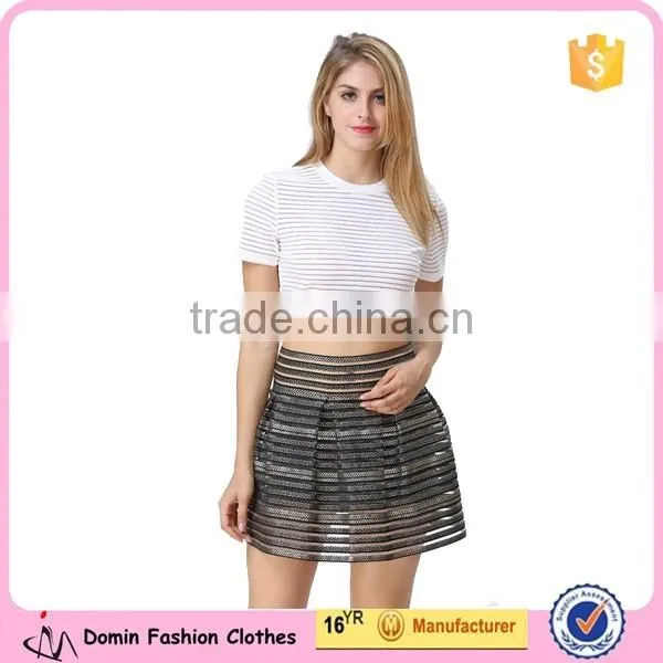 Accept Mini Quantity Order Factory Price New fashion White colour stripe women crops tops