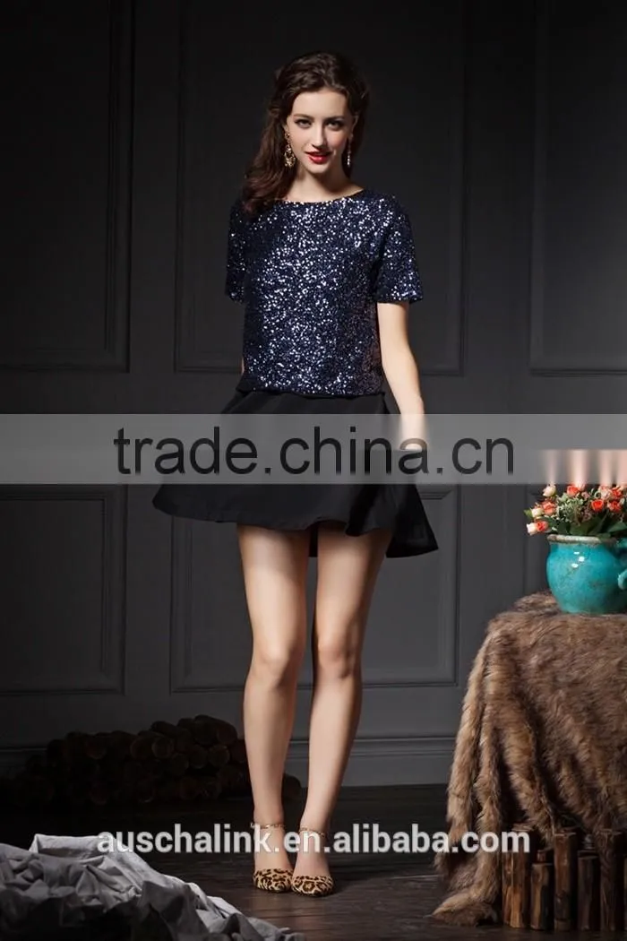 latest design summer hot sequin lady office t shirt low price