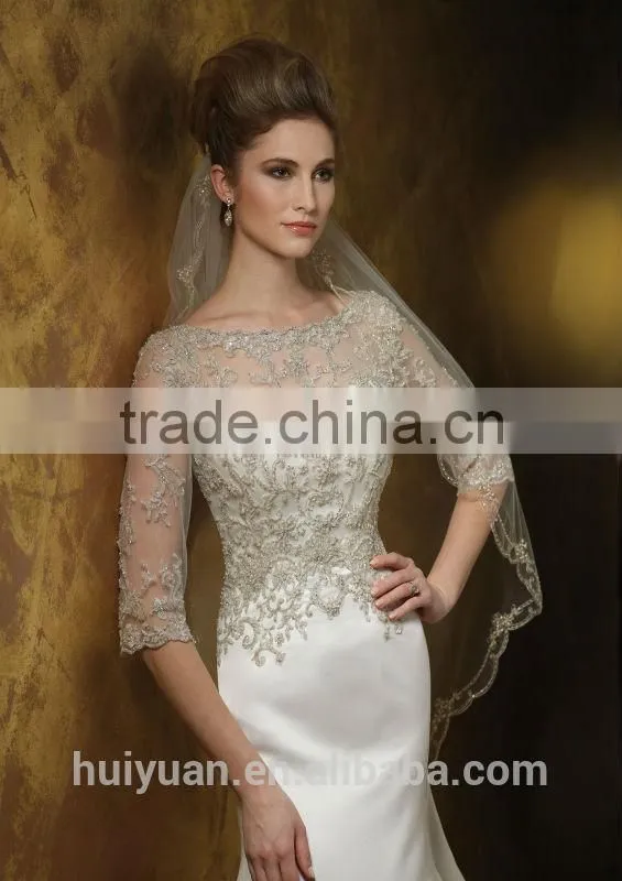 fashion lace mermaid long sleeve cheap muslim wedding dress