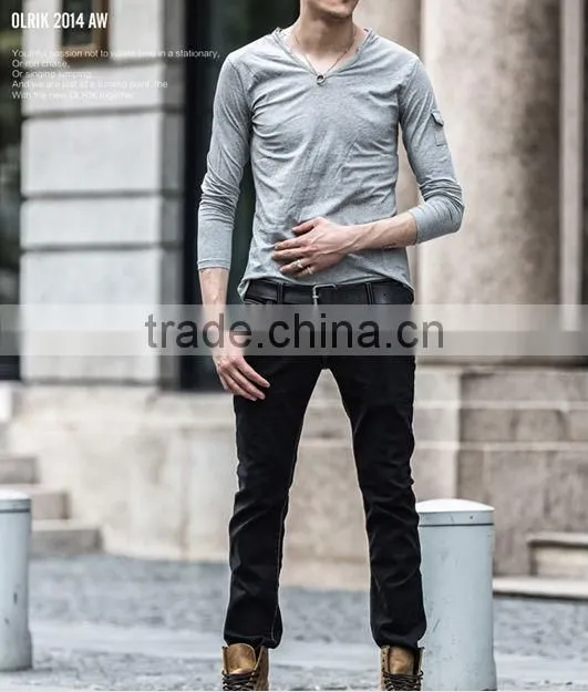 cotton mans V-neck t-shirt from China