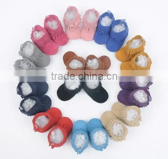 Fringed genuine leather suede baby boots
