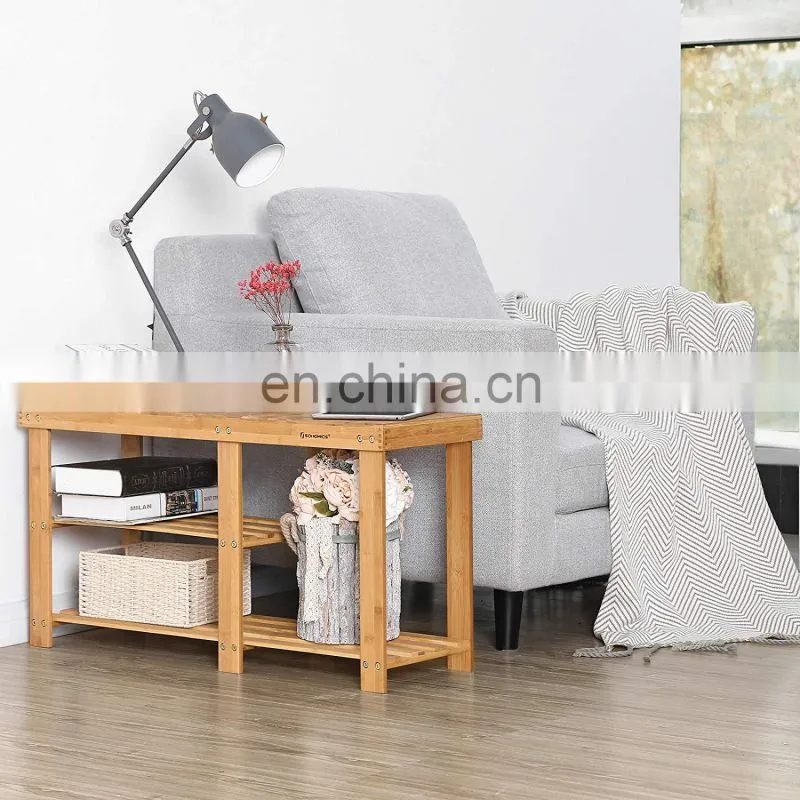 Morden living room 3 tier bamboo wood shoe bench rack