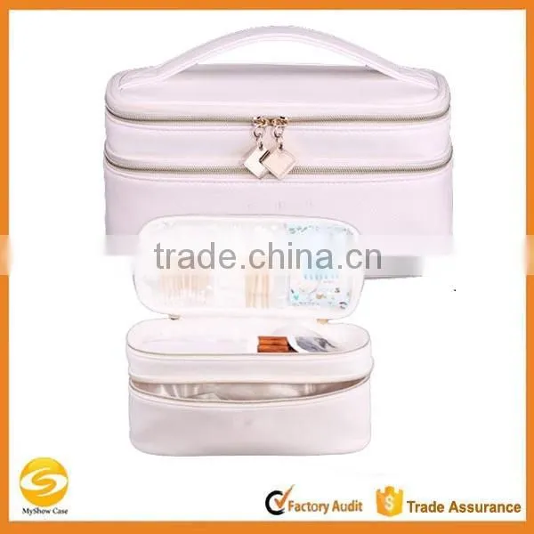 Leather travel cosmetic organizer makeup artist train case, leather beauty travel bag