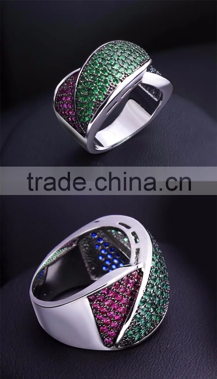 Red Blue Green Mix Color Cubic Zircon Setting Women Wild Party Jewelry Ring