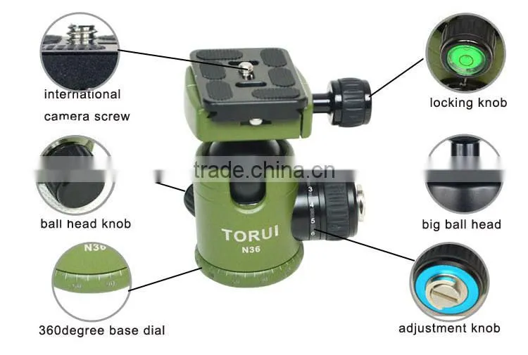 Camera tripod head with dual-level aluminum damping ball head