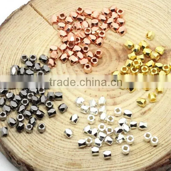 JS1225 Tiny Mini 4mm Gold Metal Faceted Cube Nugget Beads,4mm Square Cube Spacer Beads