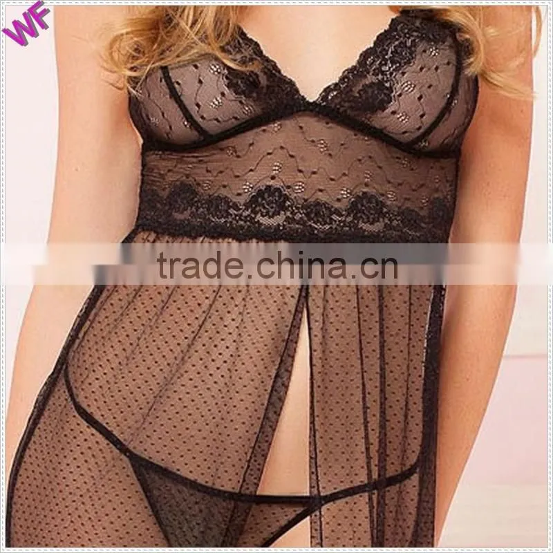 Wholesale Latest Design Lace See-through Sexy Lingerie Dress with Hole Cutting