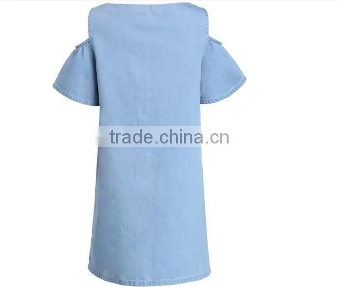 2014 new design Women Denim Dress Pattern Fashion Design Off Shoulder printing bule Denim Sexy Dress