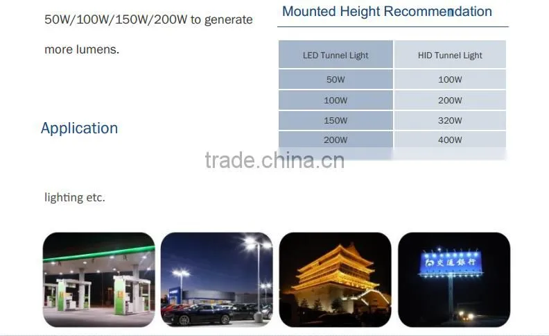 2016 New Adjustable Module High Power 50W 100w 150w 200w 240w 300w LED Tunnel Light 5 years warranty