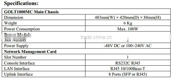 19" 2RU 8 Port GEPON OLT For FTTH GOLT1000