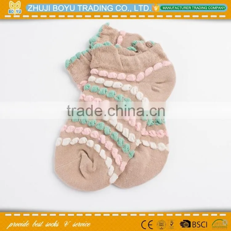 BY-161405 Lady's jacquard striped socks; Anti slip sweat socks wholesale