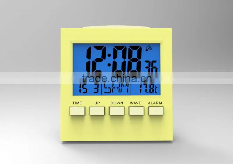 2015 HOT small digital radio controlled clock S2159D with blue backlight meet CE and Rohs , best for giftS