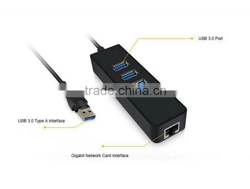 New Plastic USB 3.0 3 Port ethernet hub adaptor