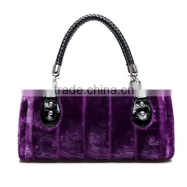 Women Ladies Designer Handbags Baguette Tote Faux Rabbit Fur Shoulder Bags Purse