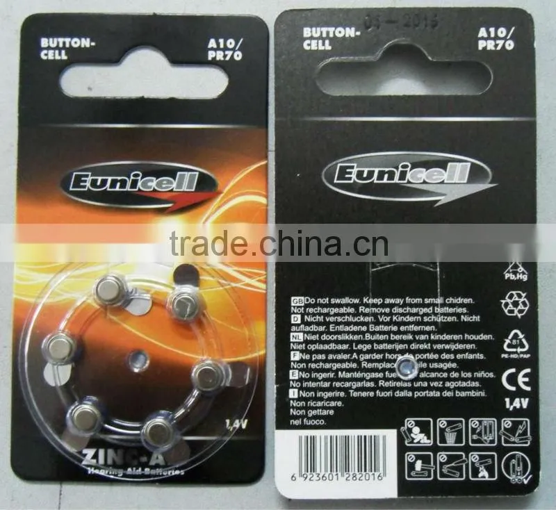 A13 1.4V Zinc air battery A13(PR48) for hearing aid A675