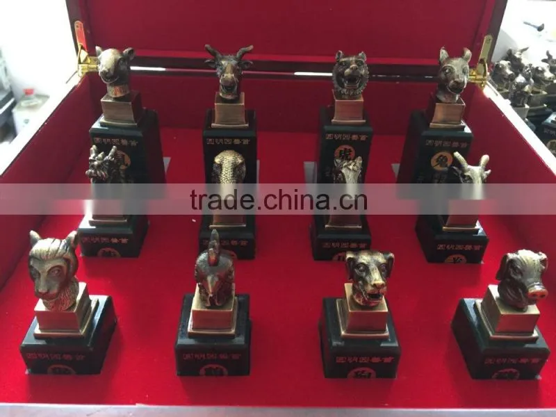 Factory Supply Chinese Twelve Animal Zodiac Bronze-plated Jade Seal Craft