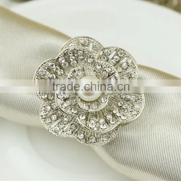 WHOLESALE pearl metal alloy flower shape Napkin Ring/Wrap, Weddings Party Home Decoration, Table Decoration