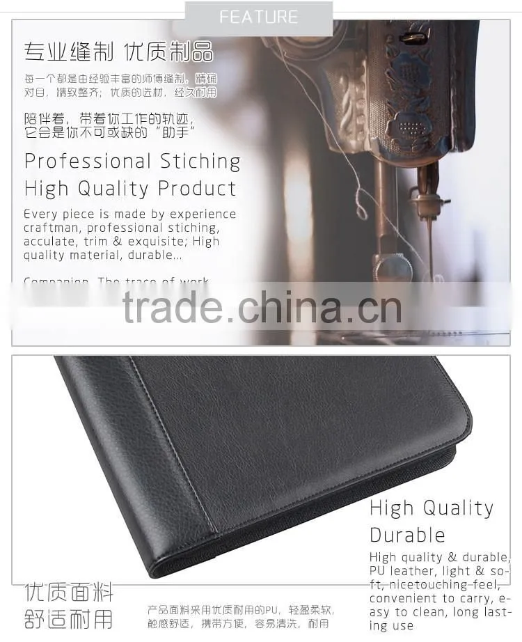 A4 Black PU/PVC Leather Zipper Notepad Portfolio With Calculator