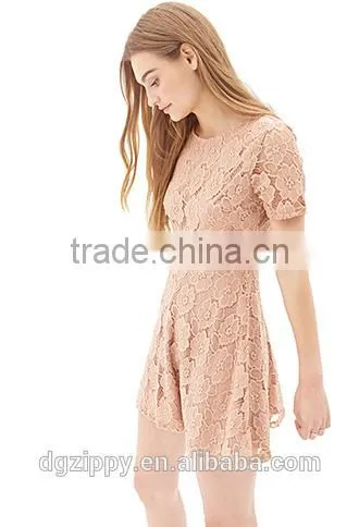 2016 Fashion short sleeveless scoop neck floral A lined lace evening dress