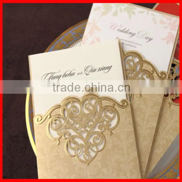 Delicated royal design gold happy ornamental engravingwedding invitation card