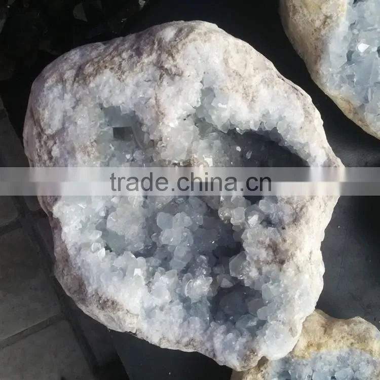 Natural blue calcite crystal geodes for wholesale