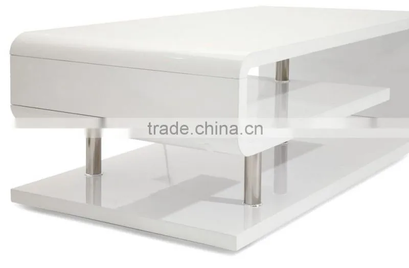 TV-3007 White High Gloss TV Stand With Shelf