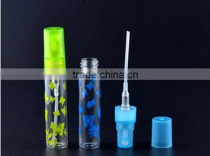 The butterfly frosting 5 ml cosmetic packaging bottle perfume bottles Portable perfume spray bottle glass drawn tube bottles