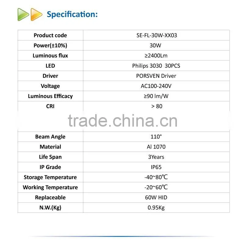 CE ROHS Listed 30W LED Flood Light