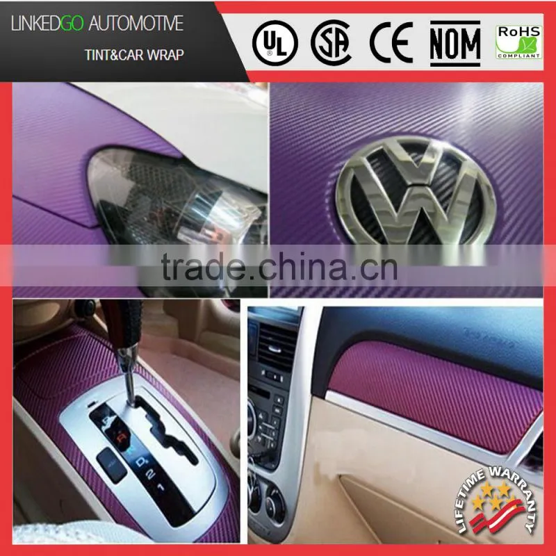 Customized 1.52*30M 3D Purple carbon fiber Vinyl self adhesive car accessory