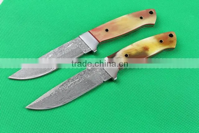 OEM damascus blank blade knife with leather sheath