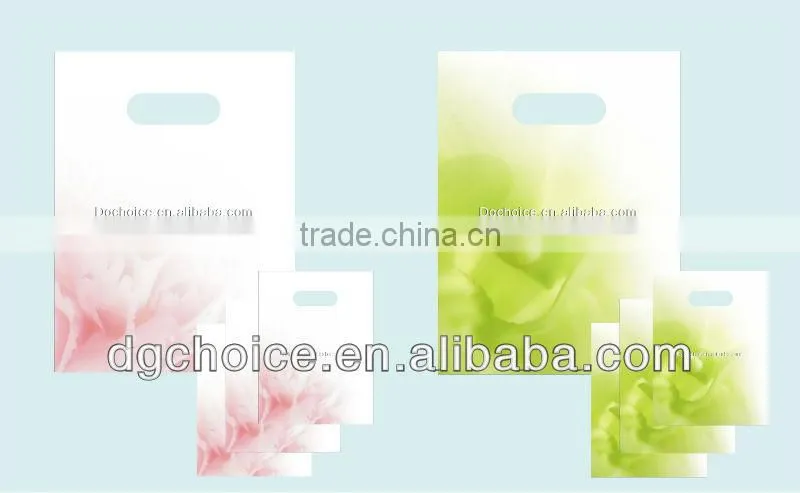 Plastic bag retailers general merchandise die cut bag with reinforced handle