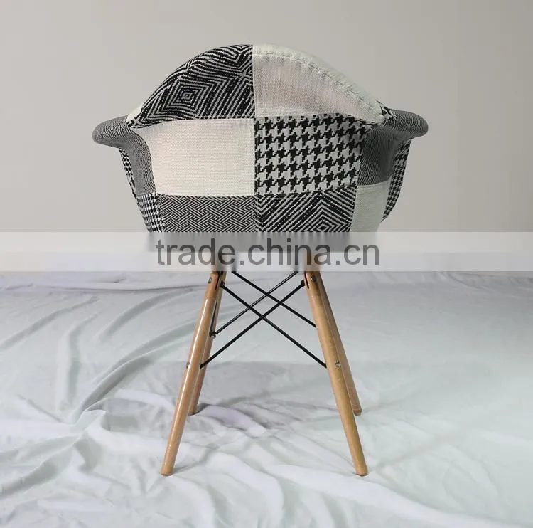 Replica Eiffel Tower Base Fiberglass Patchwork Dining Armchair with Wood legs