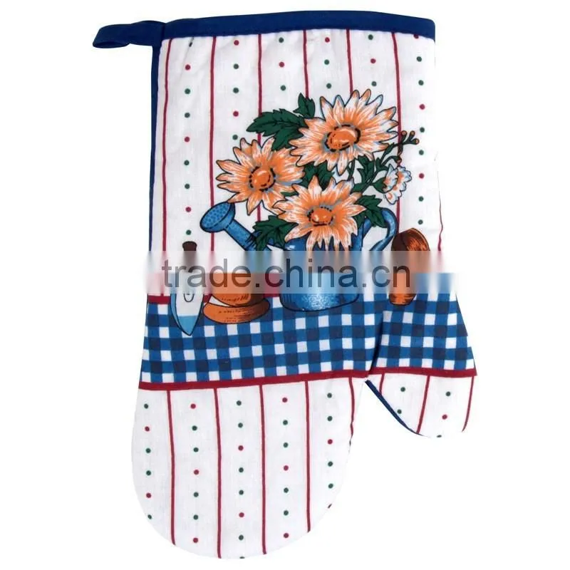 silk screen pigment printing 3 pcs cotton kitchen set kitchen textile wholesale oven mitten & pot holder