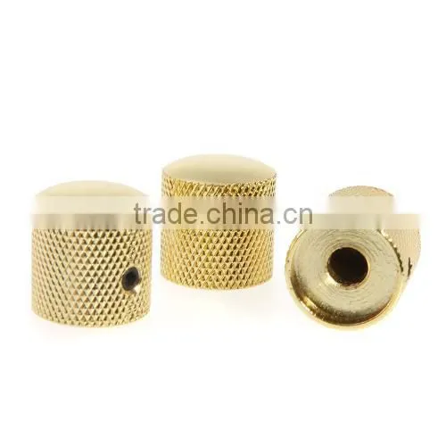 3PCS Gilded Metal Dome Knobs Knurled Barrel for Electric Guitar Parts Gold