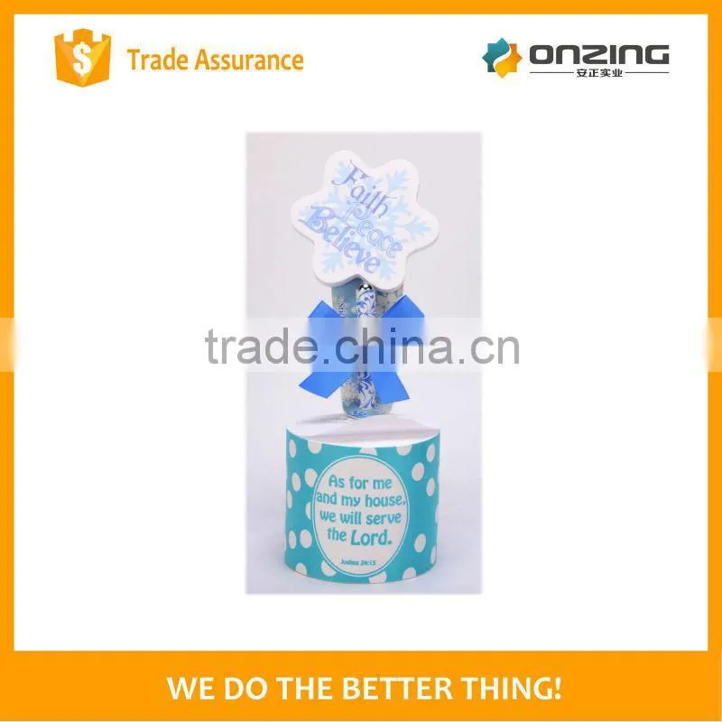 Cylinder design printed paper memo cube with pen holder